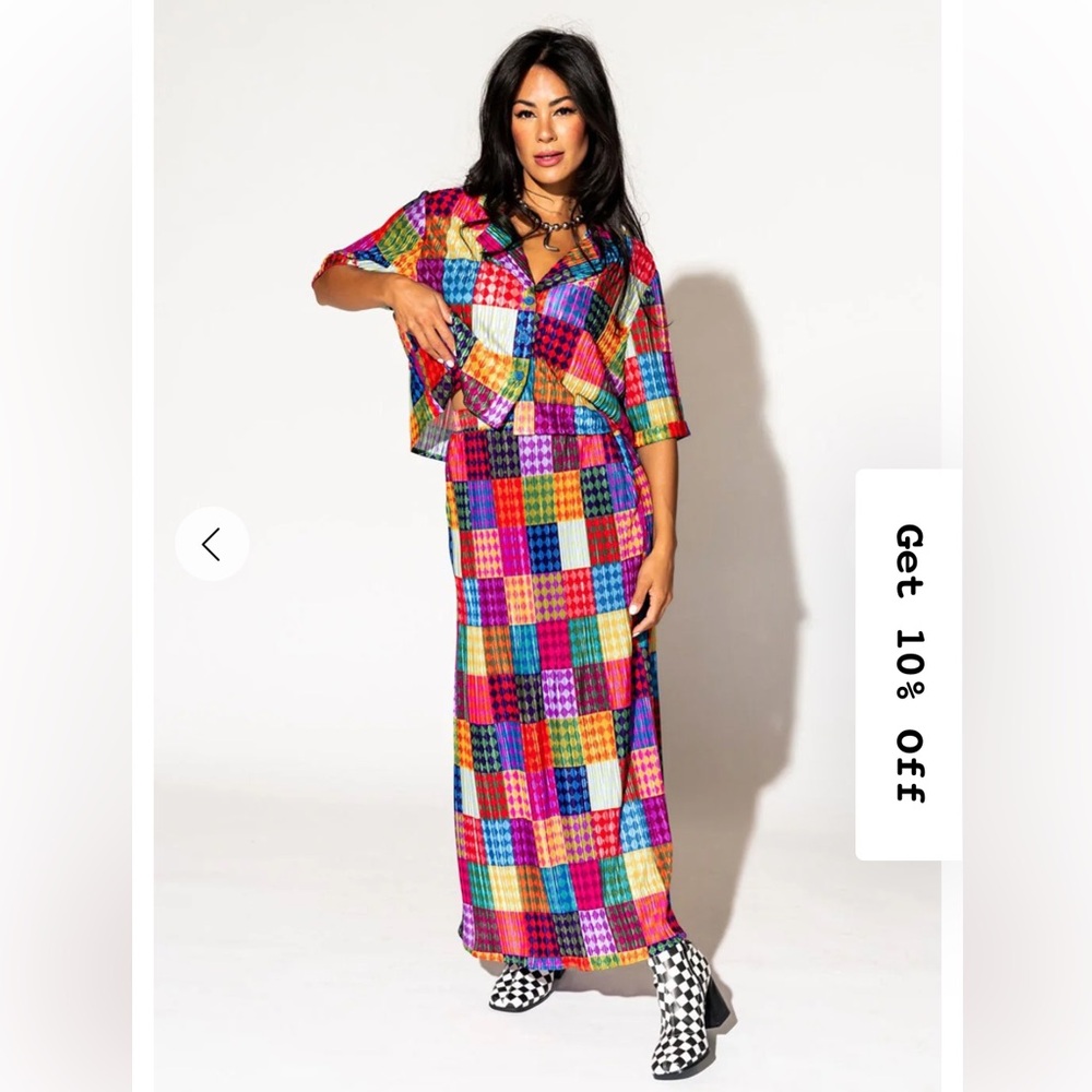 Dressed in lala cest la vie plisse suit in funhouse print